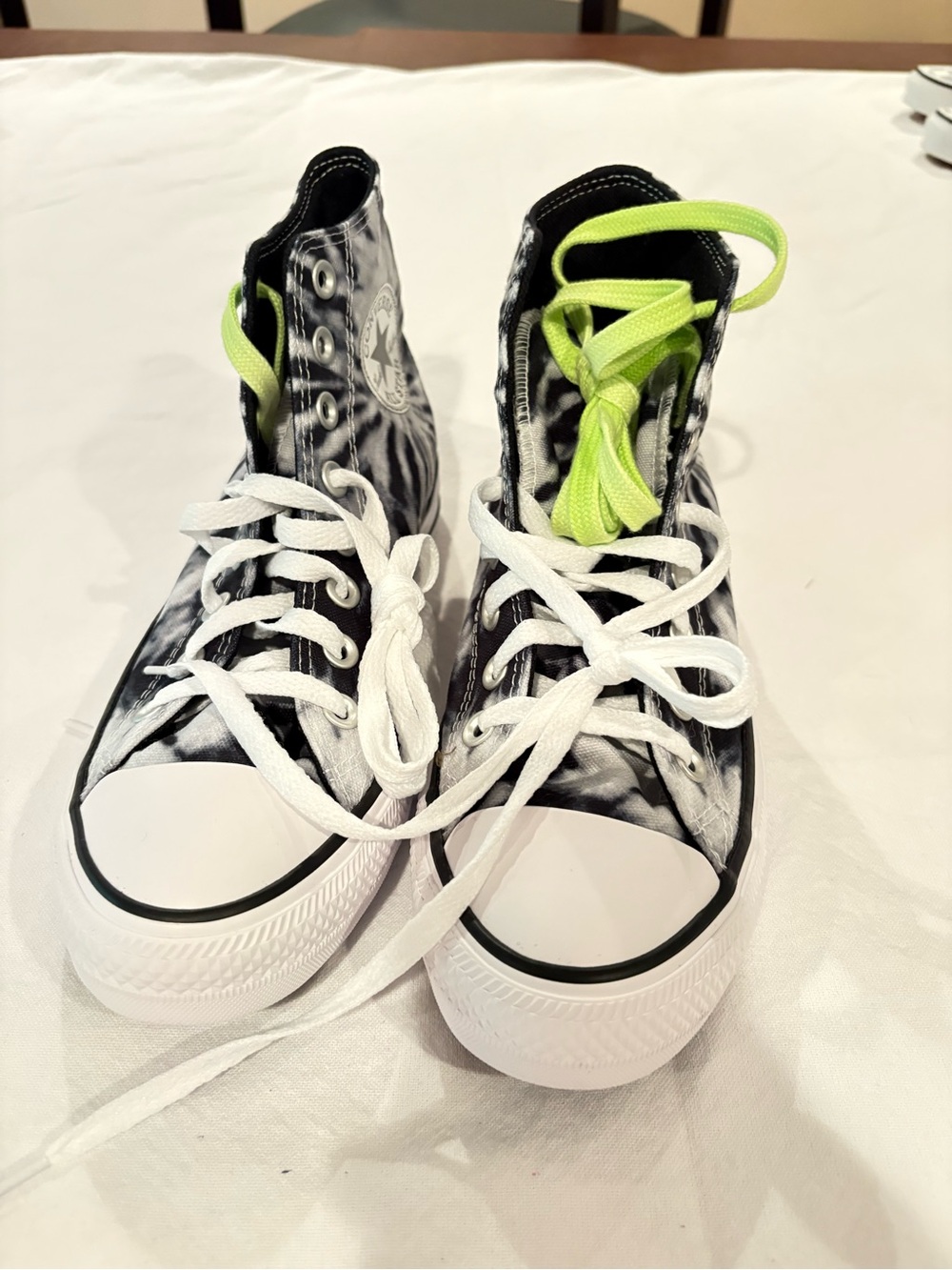 Converse men’s High-Top Sneakers in Black, White & Neon Green